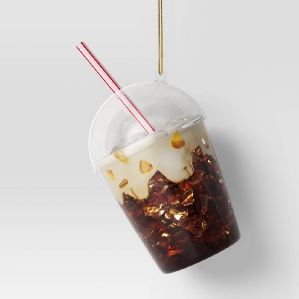 New 2025 Glass & Plastic Iced Coffee Ornament from Target Wondershop, Brown